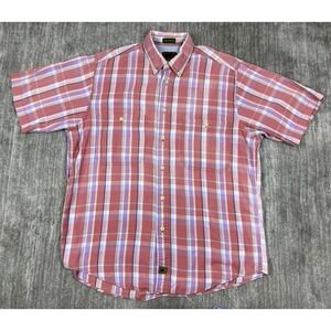 Boston Traders Shirt Mens L Pink Plaid Short Sleeve Button Down Cotton Casual
